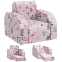 AIYAPLAY Kindersessel, 2 in 1 Klappbar Kindersofa mit Liegefunktion, Flamingo-Muster, Gepolserter Kinderstuhl für Kinder ab 1,5 Jahre, Kinderzimmer, Spielzimmer, Rosa