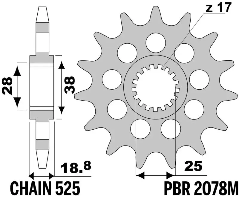 PBR Stahlstandard-Vorderzahnrad – 525