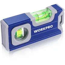 WorkPro magnetische Mini-Wasserwaage, 115 mm, mit 2 Libellen 90°/180°, Hängebohrung, Aluminiumlegierung, starker Magnet, Nut-Design
