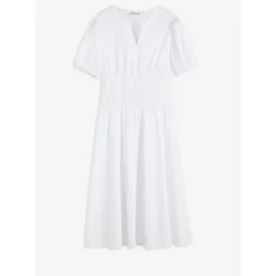bonprix Maxikleid mit elastischer geraffter Taille, weiß, 48, mit Baumwolle