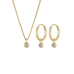 Elli PREMIUM Elli PREMIUM Schmuckset Kette Creolen Labradorite Stein 925 Silber vergoldet Schmuck-Set   Damen