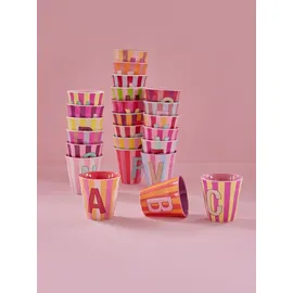 Rice Melamin Buchstabenbecher gestreift, S, pink