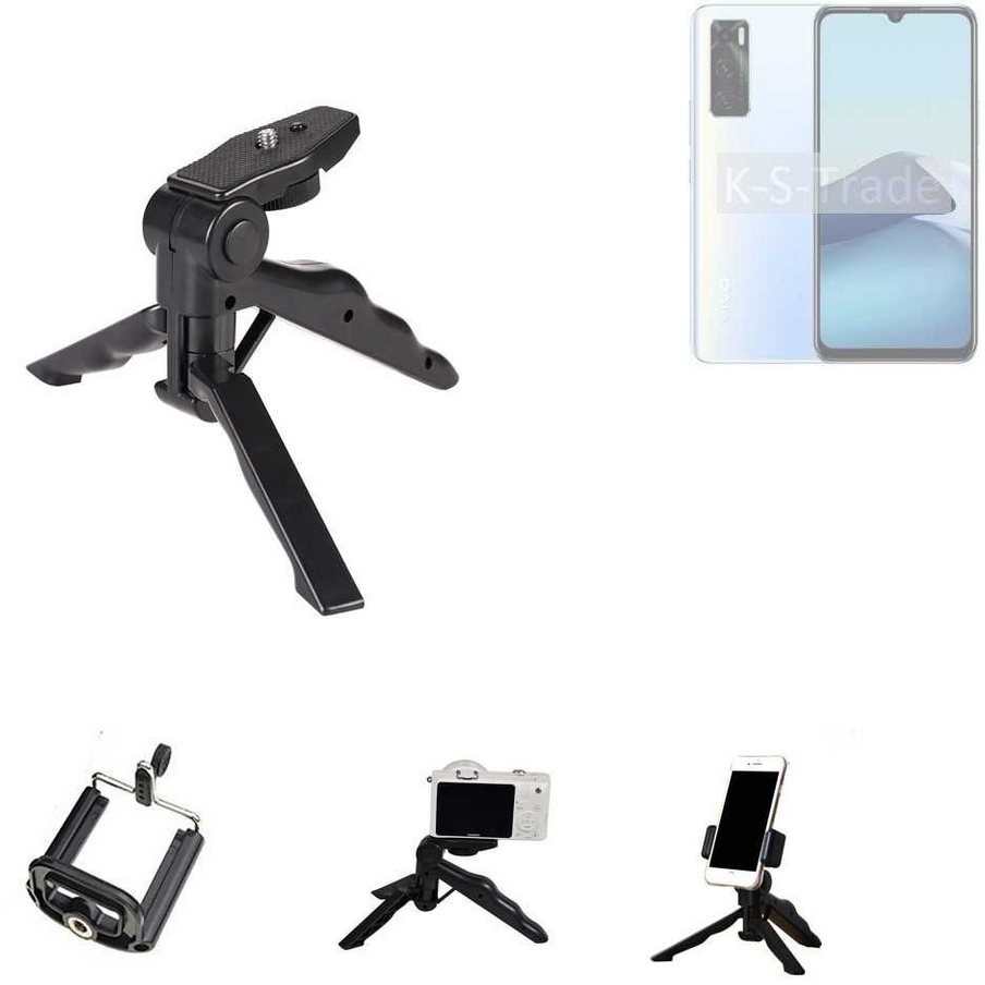 K-S-Trade für Vivo Y70 Smartphone-Halterung, (Stativ Tisch-Ständer Dreibein Handy-Stativ Ständer Mini-Stativ) schwarz