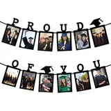 Luxoraiova Abitur 2025 Deko Abi Girlande Geschenke Abschluss Fotobanner Proud of You Bildbanner MIT Kleber Foto Hintergrund Wanddeko fotogirlande(Schwarz)