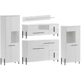 Feldmann-Wohnen Wohnwand, Weiß, Schwarz, Holz, 15 Fächer, 6 Schubladen, Rechteckig, 440x200x40 cm, Wohnzimmer, Wohnwände, Wohnwand-Sets