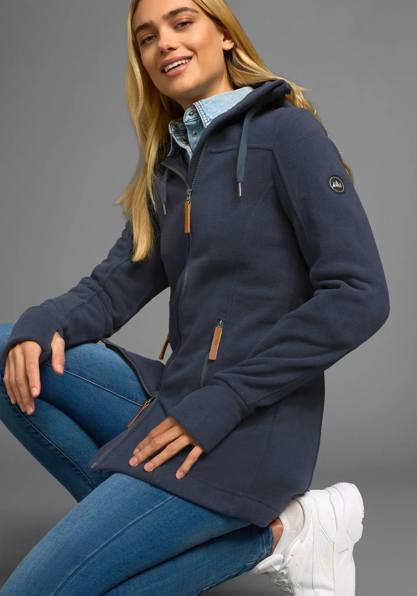 Fleecejacke POLARINO, Damen, Gr. 34, blau (marine), Fleece, Obermaterial: 100% Polyester, unifarben, angesetztes Bündchen mit Daumenlöchern, Jacken Fleecejacke, aus Fleece, atmungsaktiv, schnell trocknend