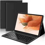 AVNICUD Tastatur Hülle für Samsung Galaxy Tab S8+/S7 FE/S7+12,4 Zoll,QWERTZ Deutsch Bluetooth Tastatur Hülle für Samsung Tab S8 Plus/S7 Plus,Schwarz