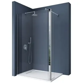 doporro Duschwand 50x200cm Walk-in mit 30cm Nebenteil, 10mm Duschabtrennung Bremen mit rundem Stabilisator, aus Echtglas Esg-sicherheitsglas Klarglas Inkl. Nanobeschichtung