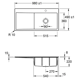 Villeroy & Boch Subway Style 60 flat rechts fossil + Handbetätigung