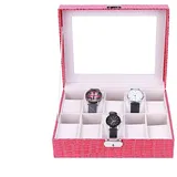 watch box Rosa Uhrenbox, staubdichte Aufbewahrungsbox, Damenarmband-Uhrenbox, Fensterglas-Displaybox, Krokodilmuster-Uhrenbox, Damen
