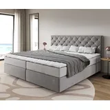 DeLife Boxspringbett Dream-Great Mikrofaser Grau 200x200 cm mit Taschenfederkernmatratze und Topper Visco, - Grau