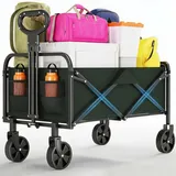 GarveeMore Bollerwagen Faltbar 220L, Klappwagen Bis 172 kg Traglast, Faltbarer Outdoor Handwagen –Verstellbarem Teleskopgriff, Seitentasche, Transportwagen Für Garten, Camping, Einkaufen-Grün
