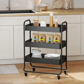 Homcom Küchenwagen Schwarz Metall, 34x87x64.5 cm, Esszimmer, Servierwagen