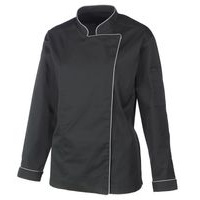 METRO Professional Kochjacke, Polyester / Baumwolle, mit langen Ärmeln, für Damen, Größe XL, schwarz / grau