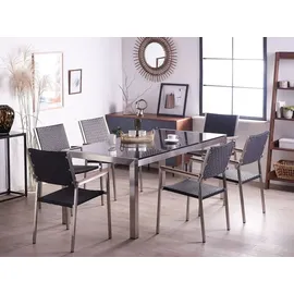 Beliani Gartenmöbel Set schwarz poliert 180 cm 6-Sitzer Stühle Rattan GROSSETO