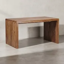 KADIMA DESIGN Schreibtisch TEKO: Massivholz Sheesham, Stauraum, abgerundete Ecken, stabil. Braun, 140x80x76 cm
