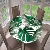Morbuy Rund Tischdecke Elastisch, Blätter Drucken Rund Tischdecken Wasserdicht Lotuseffekt Abwaschbar Abwischbar Tischtuch für Garten Outdoor Küchentisch (Durchmesser 120cm,grüne Blätter)