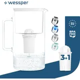 Wessper Wasserfilterkanne Aus Glas 3 L Weiß Kompatibel Mit Brita Classic -wasserfilterkartuschen | Inklusive 4 Wasserfilter-kartusche - Weiß