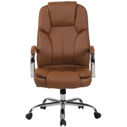 DELUKE® Bürostuhl JUBEL - 115x62x70, Hellbraun | Kunstleder | Metall in Chromoptik Gestell | ergonomische Bürostühle Homeoffice Stuhl mit Rollen