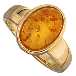 Schmuck Krone Fingerring Ring Damenring mit Bernstein & 585 Gold Gelbgold luxuriös Fingerschmuck, Gold 585 Innenumfang 52mm ~ Ø16.6mm