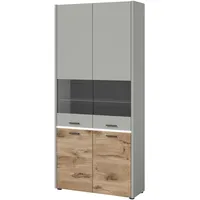 Inn.furn Vitrine grau, Eiche 85 cm, LED-Beleuchtung und Soft-Close