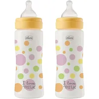Chicco Set mit 2 Perfect Easy Fast Flow Flaschen, Anti-Colic Bibern, reduziert Aufstoßen und Reizbarkeit, 330ml Plastikflasche, Geschenkset, Sparpaket, 4 Monate+, Baby