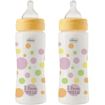 Chicco Set mit 2 Perfect Easy Fast Flow Flaschen, Anti-Colic Bibern, reduziert Aufstoßen und Reizbarkeit, 330ml Plastikflasche, Geschenkset, Sparpaket, 4 Monate+, Baby