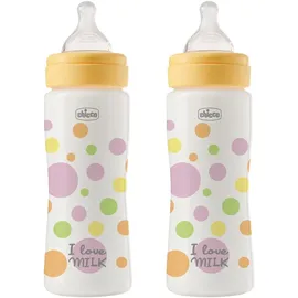 Chicco Set mit 2 Perfect Easy Fast Flow Flaschen, Anti-Colic Bibern, reduziert Aufstoßen und Reizbarkeit, 330ml Plastikflasche, Geschenkset, Sparpaket, 4 Monate+, Baby