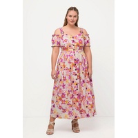 Ulla Popken Dirndl Trachtenkleid Leinenmix Blüten Herzausschnitt rosa 48