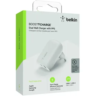 Belkin 37W Dual Wall Charger PPS, 25W USB-C, 12W USB-A, weiß