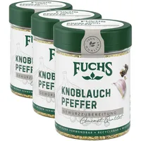 Fuchs Gewürze - Knoblauchpfeffer Gewürzzubereitung - zum Würzen oder Marinieren von Fleisch - natürliche Zutaten - 75 g in wiederverwendbarer, recyclebarer Dose (Packung mit 3)