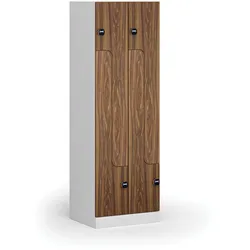 Z-Spind, 4 Abteile, 1850 x 600 x 500 mm, RFID-Schloss, laminierte Tür, Nussbaum