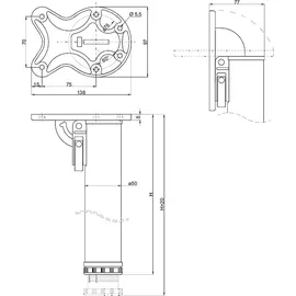 MS Beschläge Abklappbares Tischbein 710mm Weiß d:50mm Möbelfuß Tischfuß aus Metall