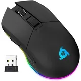 KLIM Blaze - Wiederaufladbare kabellose RGB Gaming Maus - NEU - Hochpräziser Sensor mit Langer Akkudauer - Einstellbar auf bis zu 10000 DPI - Kabel- und Funk Maus Modus (Schwarz)