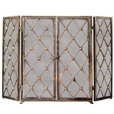 WHOJA Kaminschutzgitter Babysicherheit Kamin-Mesh-Bildschirm Schwerlast 3 Panel mit Tür, für den Innen- und Außenbereich, 132 cm x 82 cm Feuer Bildschirm (Color : Brass)