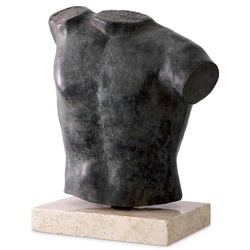Casa Padrino Luxus Deko Torso Skulptur Antik Bronze / Beige 38 x 23 x H. 48 cm - Metall Deko Figur mit Marmorsockel - Wohnzimmer Deko - Schreibtisch Deko - Büro Deko - Deko Accessoires