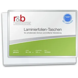 r&b FT-65X108-125SL Laminierfolien Gepäck Anhänger, 65 x 108 mm, 2 x 125 mic mit Langloch, 100 Stück