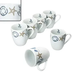 Neptun 6x Kaffeebecher 280ml Porzellan-Tassen 6 Pers Tee Kakao Anker maritim
