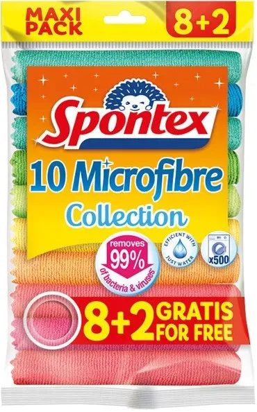 SPONTEX 19780028, Mikrofaser Allzwecktücher - 8+2 - Mikrofasertuch (Ideal zum Beseitigen von Staub und Schmutz) bunt