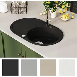 vidaXL Granitspüle Einzelbecken Oval Schwarz
