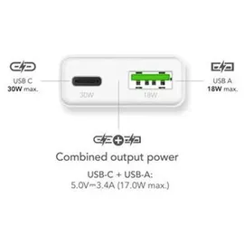 MediaRange 30W 2-Port 1x USB-A/1x USB-C GaN USB-A - Weiß