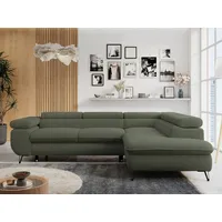 Ecksofa mit Bettkasten, L-form Couch, Wohnzimmersofa mit Schlaffunktion - PETER L - Boucle - Grün - Rechts - Grün