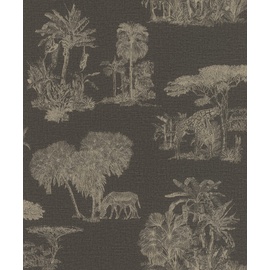 Rasch Textil Rasch Tapete 555035 Schwarze Vliestapete mit Safari-Motiven in Gold aus der Kollektion Lirico - 10,05m x 0,53m