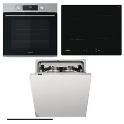 Whirlpool Backofen OMK58CU1SX + Induktionskochfeld WSQ7360NE + Einbau-Geschirrspüler WIC3C26F SETWH25