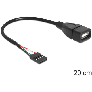 DeLock USB-Kabel USB 2.0 Pfostenstecker 4pol., USB-A Buchse 0.20m Schwarz UL-zertifiziert 83291