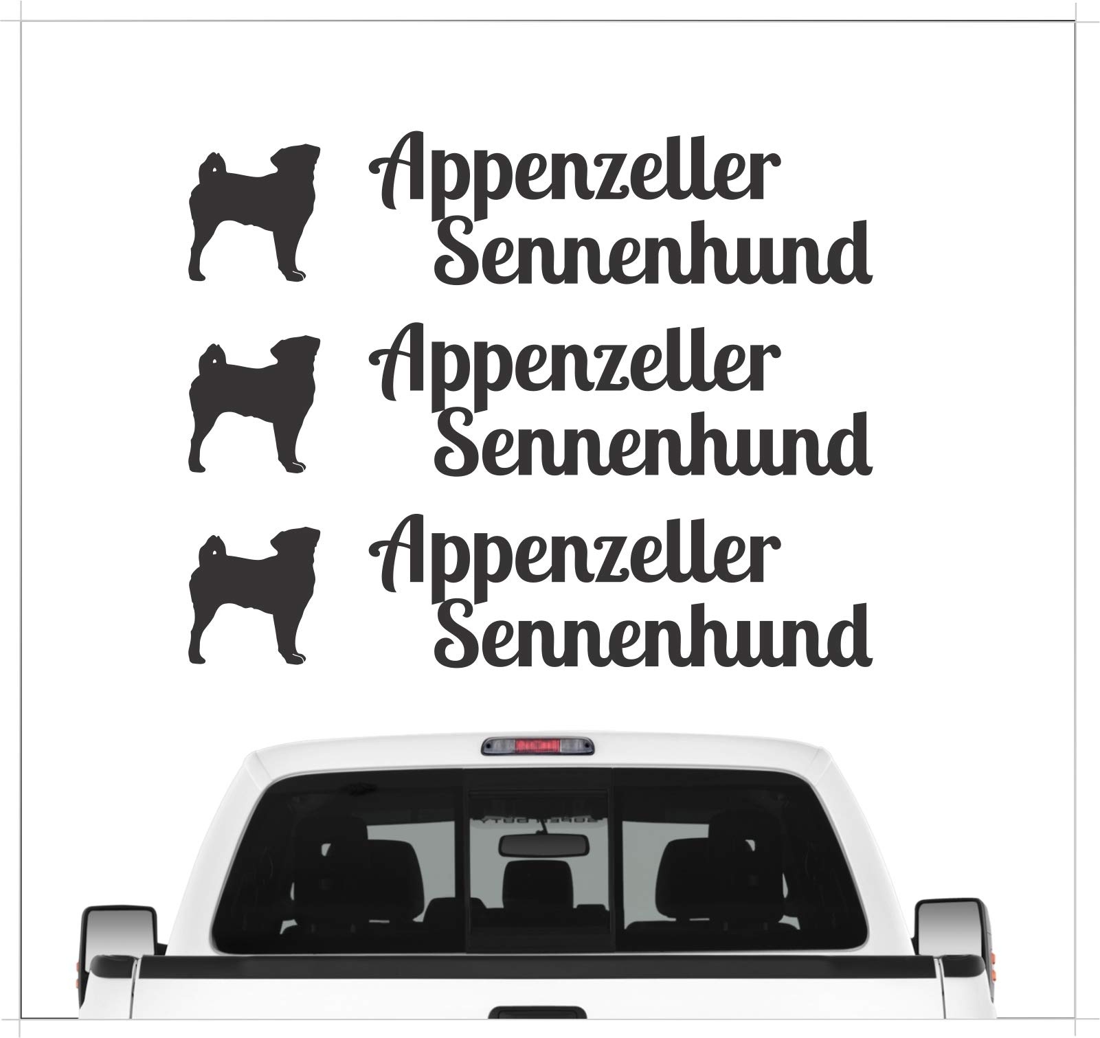 siviwonder Appenzeller Sennenhund Schweiz - 3er Set Auto Aufkleber Autoaufkleber Hundemotiv Hundeaufkleber autoaufkleber Hund Folie Aufkleber schwarz