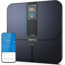 Körper-Analyse-Waage RENPHO "Elis Nova WIFI Smart Body Scale A031", schwarz, PersonenwaagenB:29,7cm H:29,7cm T:3cm, Glas, ITO-Folie (Elektrode für die Körperfettmessung), Smarte Analysewaage mit 13 Körpermessungen & 5 Gesundheitszielen, B:29,7cm H:29,7cm T:3cm