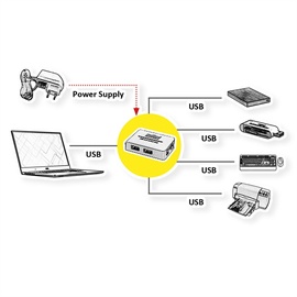 Roline USB 2.0 Hub Black and White", 4 Ports, mit Netzteil