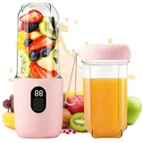 Tragbarer Mixer, 500ml Smoothie Maker to Go,16-Blatt Mini Standmixer, 1200 Mah, Portable Blender mit Digitalanzeige Mini Smoothie Mixer für Babynahrung Saft Marmelade Shake Smoothie, Rosa