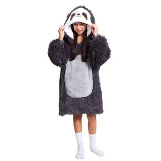 Noxxiez Kuschelige Hoodie-Decke für Kinder – Perfekt für 7 bis 14 Jahre Faultier